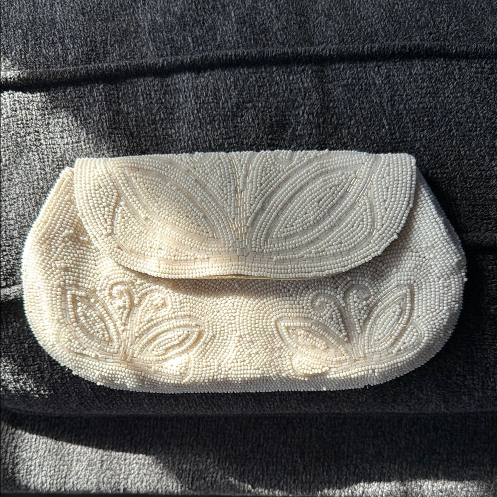 Cream Floral Embossed Clutch with Flap Closure